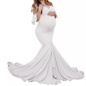 Shoulderless Maternity Dresses For Photo Shoot Sexy Ruffles Sleeve Pregnancy Dress New Maxi Gown Pregnant Women Photography Prop