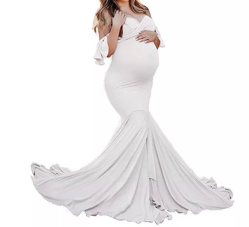 Shoulderless Maternity Dresses For Photo Shoot Sexy Ruffles Sleeve Pregnancy Dress New Maxi Gown Pregnant Women Photography Prop 