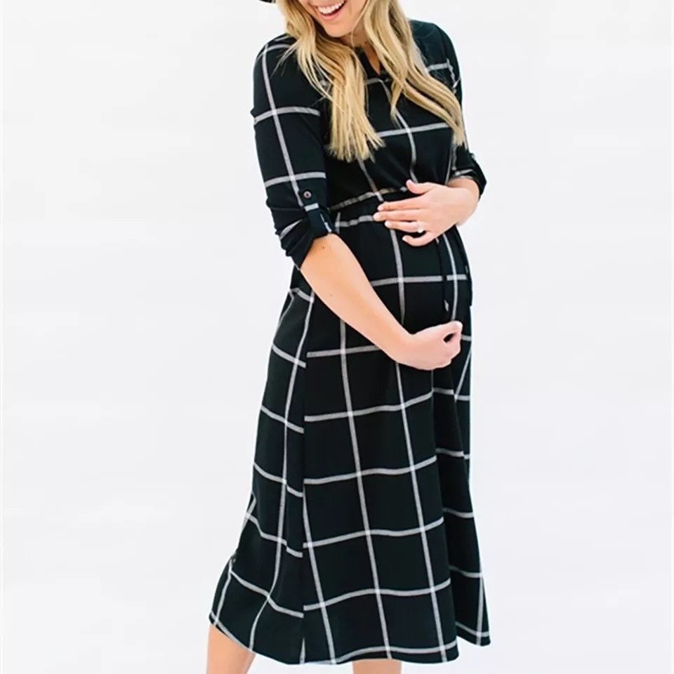 Plaid Maternity Dress 