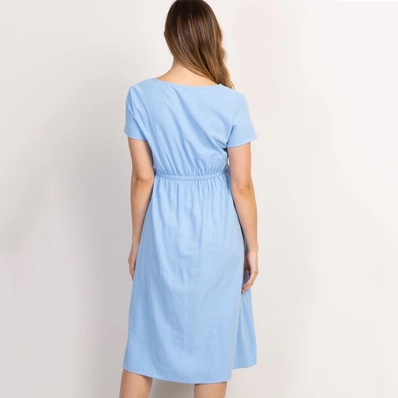 Long Striper Linen Maternity Dress - Stylish and Convenient for Feeding –  MomsBae