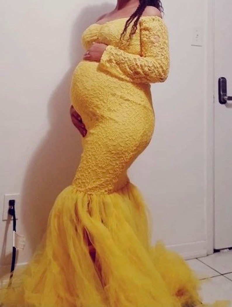 Long Sleeve Maternity Gown Lace Maxi Dress Pregnant Women Etsy