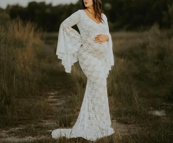 Flare Sleeve Lace Maxi Gown Maternity 