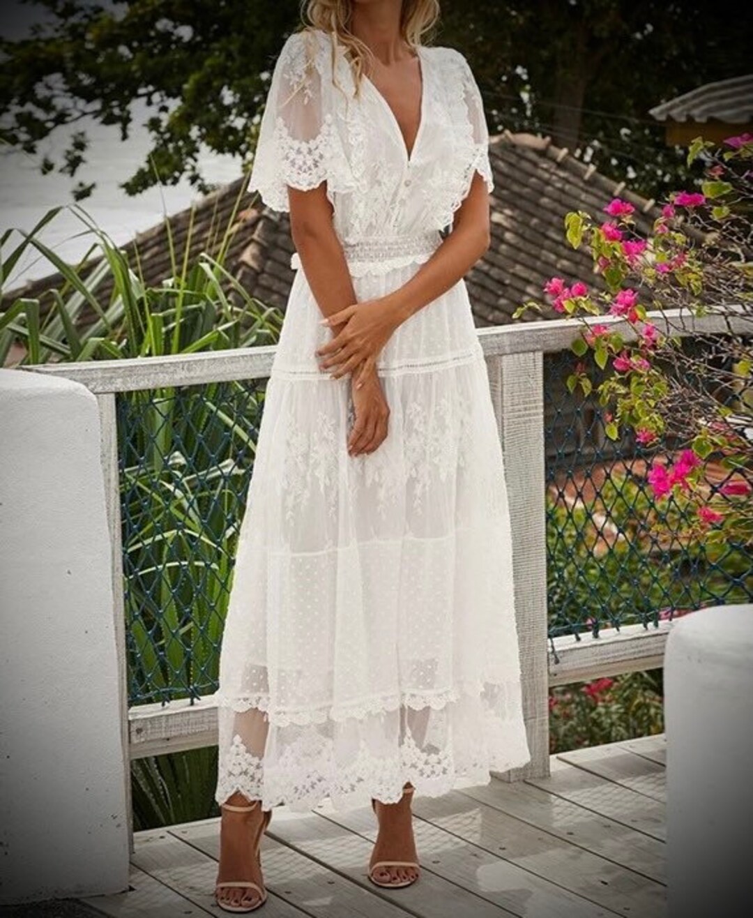 long white dress with lace