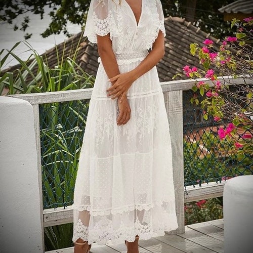 White Dress Sexy Women Long Lace Dress 