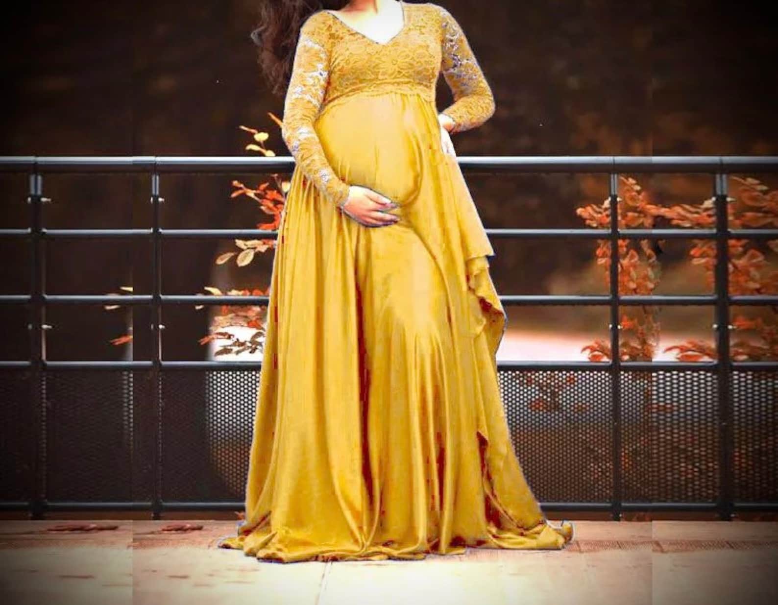 Maternity Baby Shower Dress Vneck Long Sleeves Lace Chiffon Etsy