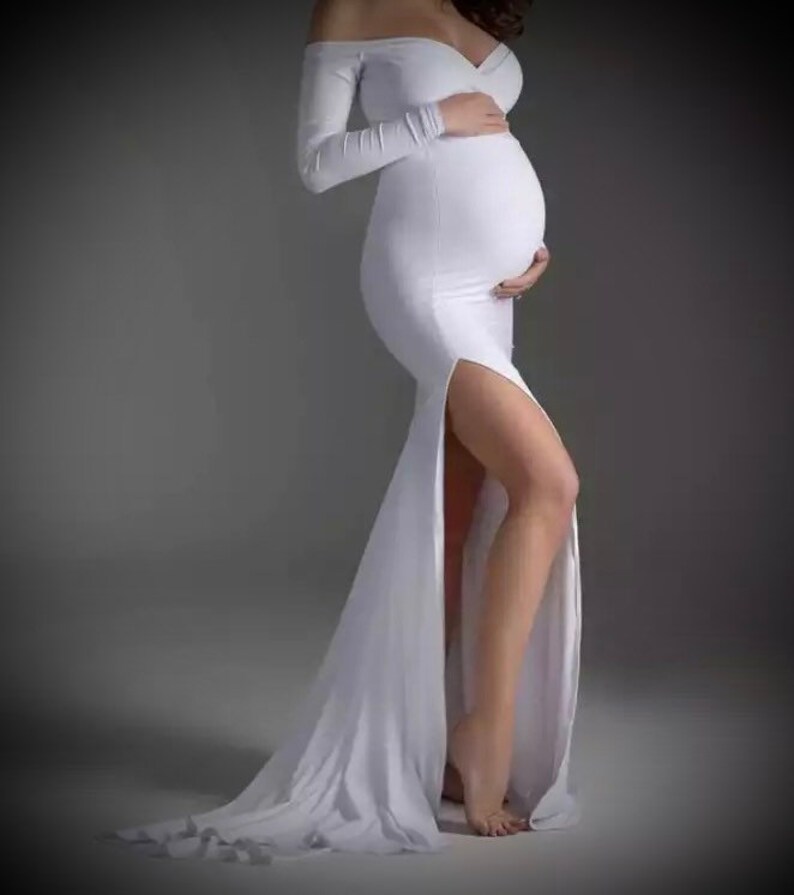 White Maternity Dress for Photography Props Elegant Pregnancy Clothes Pregnancy Dress Pregnant Photo Shoot Clothing~ K&B 