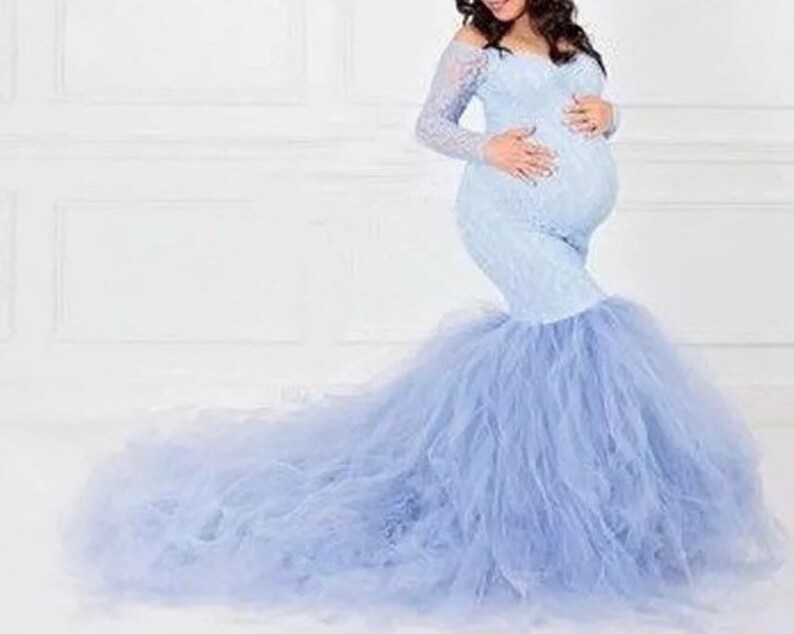 light blue maternity gown