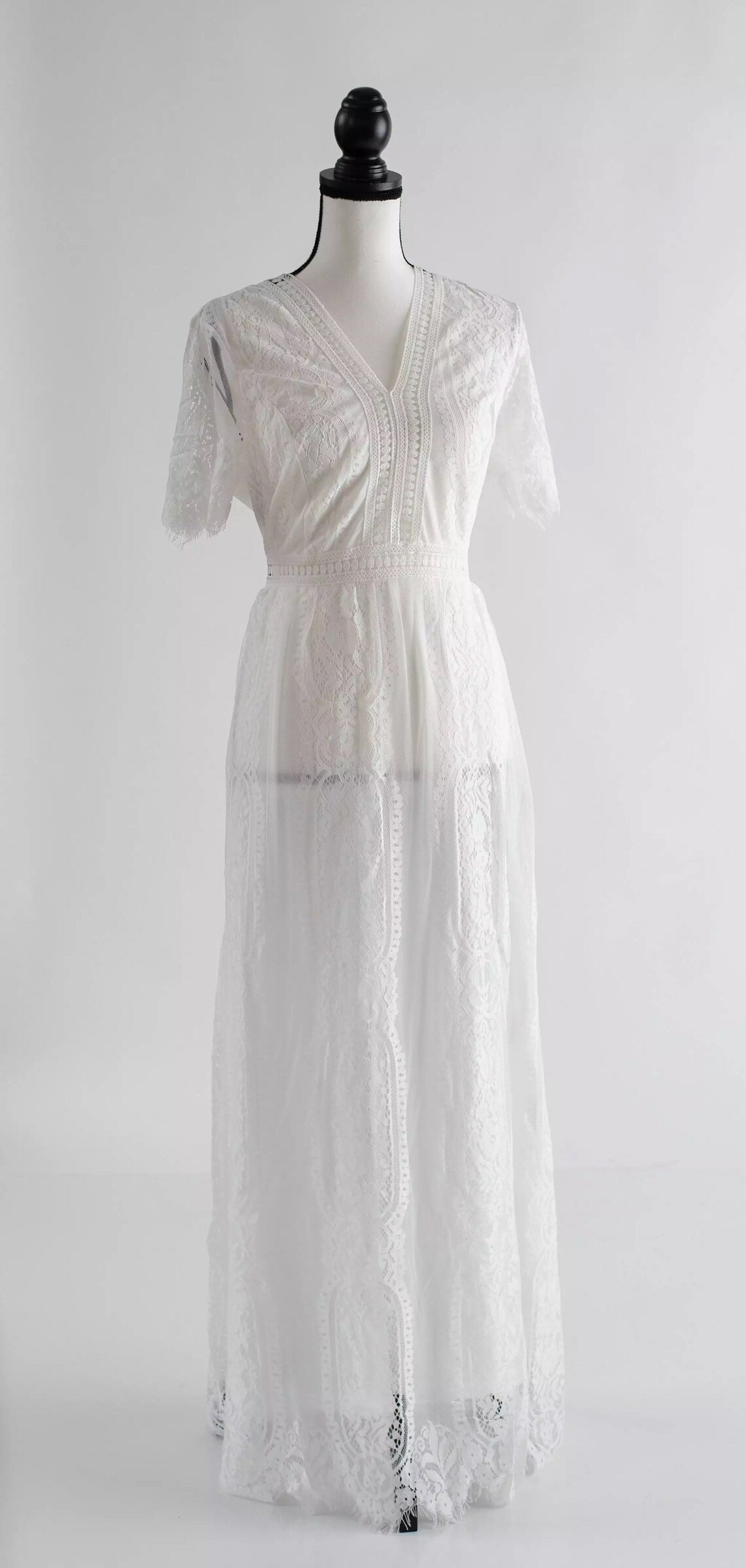 Summer Vintage Women Maxi Party Dress Short Sleeve White Lace Etsy