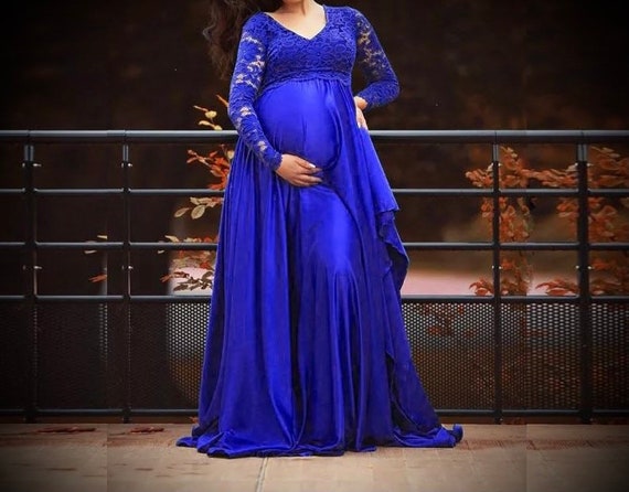 Women's Lace Off-Shoulder Long Maternity Props Floral Lace Dress Plus Size  Pregnant Fancy Pregnancy Gown Photo Shoot Blue at Amazon Women's Clothing  store