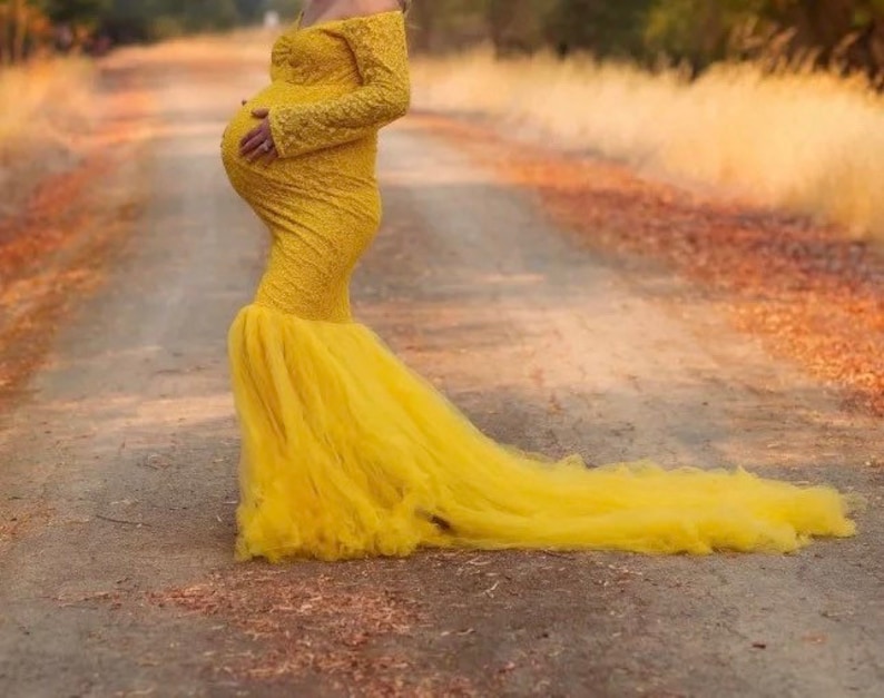 Long Sleeve Maternity Gown Lace Maxi Dress Pregnant Women Etsy