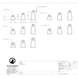 Puede incluir: Un dibujo técnico de 12 piezas metálicas diferentes, etiquetadas como "375 All Versions". Las piezas tienen forma de pequeño gancho con la parte superior redondeada. El dibujo incluye medidas en pulgadas.