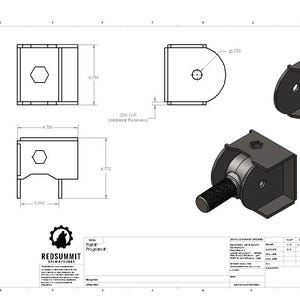 Może przedstawiać: Rysunek techniczny elementu metalowego z wieloma widokami, w tym projekcjami izometrycznymi i ortograficznymi. Wymiary podano w centymetrach, z wymiarem 12.07 cm. Rysunek zawiera logo "REDSUMMIT" i szczegóły techniczne.