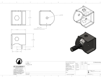 May include: A black metal bracket with a threaded rod and a hexagonal hole. The bracket is shown in a 3D rendering and a 2D drawing with dimensions in inches.