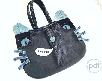 Cat bag sewing pattern, Halloween sewing pattern, easy bag pattern, pdf download