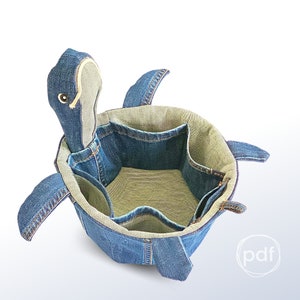 Sew fabric basket, Turtle sewing pattern printable pdf, unique sewing project, upcycle jeans 画像 1