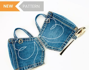 Cup coaster pattern/ recycle old jeans pocket / starter sewing pattern, pdf.