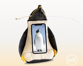 pdf, phone pillow, penguin sewing pattern, digital download, sewing gift idea