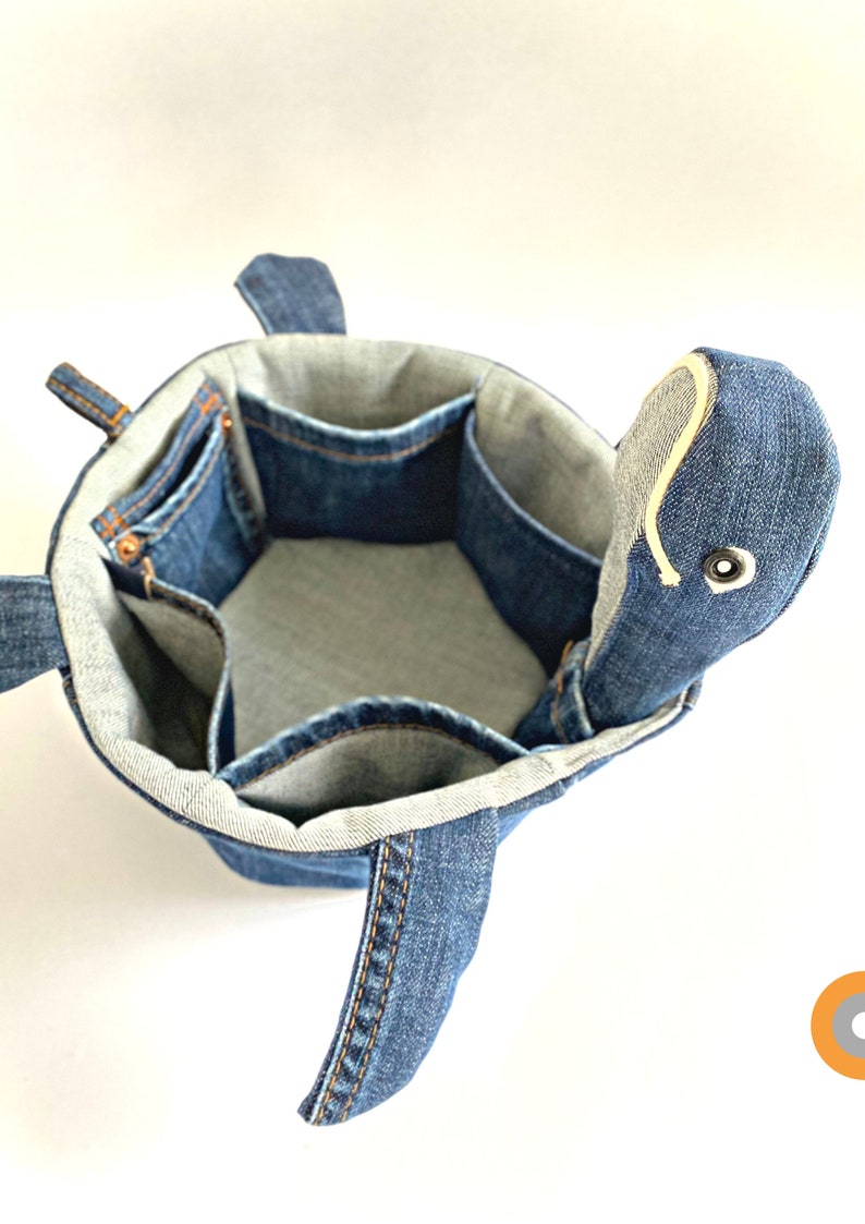 Sew fabric basket, Turtle sewing pattern printable pdf, unique sewing project, upcycle jeans 画像 6