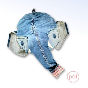 Cómo coser una almohada de peluche con vaqueros viejos y tela sobrante: patrón de costura de elefante, instrucciones en PDF, formato A4