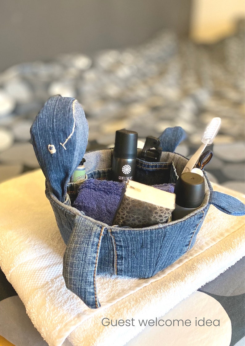 Sew fabric basket, Turtle sewing pattern printable pdf, unique sewing project, upcycle jeans image 5