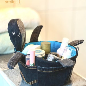 Sew fabric basket, Turtle sewing pattern printable pdf, unique sewing project, upcycle jeans image 3