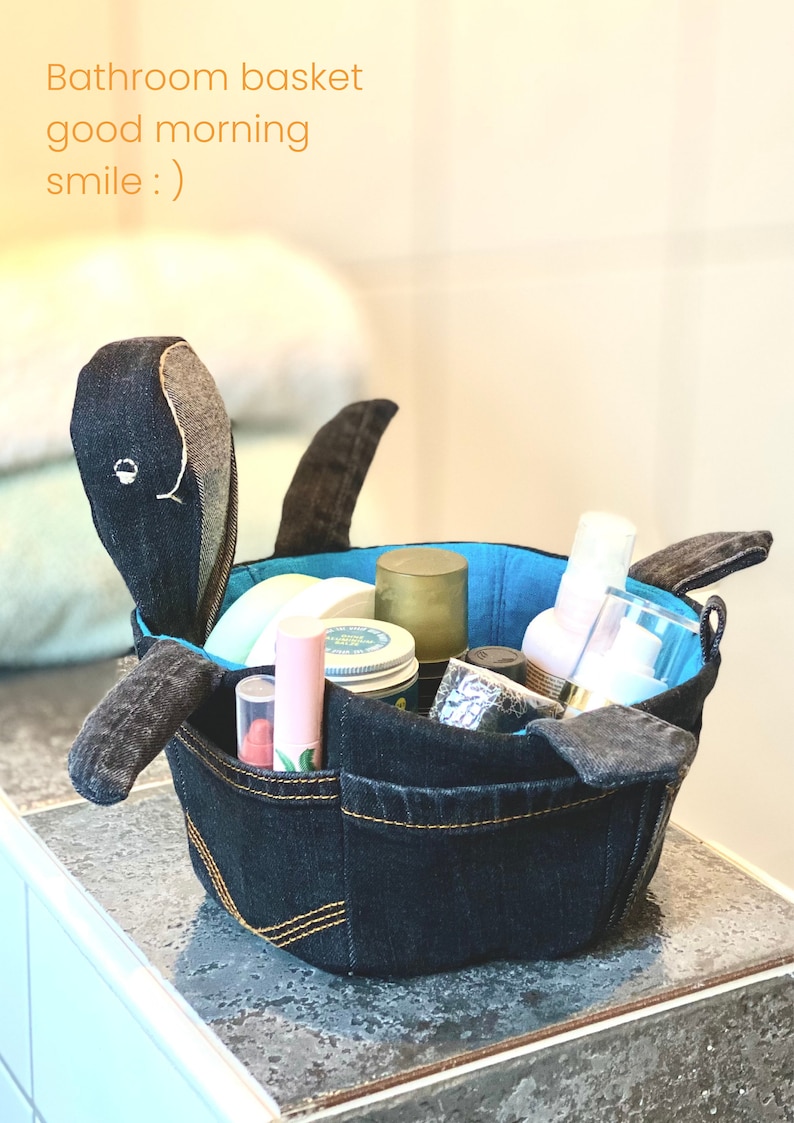 Sew fabric basket, Turtle sewing pattern printable pdf, unique sewing project, upcycle jeans 画像 3