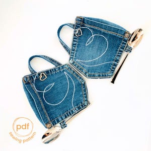 Cup coaster pattern/ recycle old jeans pocket / starter sewing pattern, pdf.