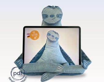 Tablet holder sloth pattern + sewing instructions, PDF / ipad cushion / e-book holder