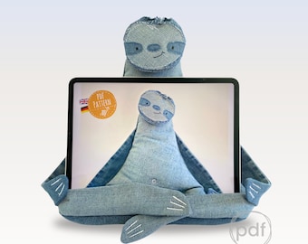 Tablet holder sloth pattern + sewing instructions, PDF / ipad cushion / e-book holder