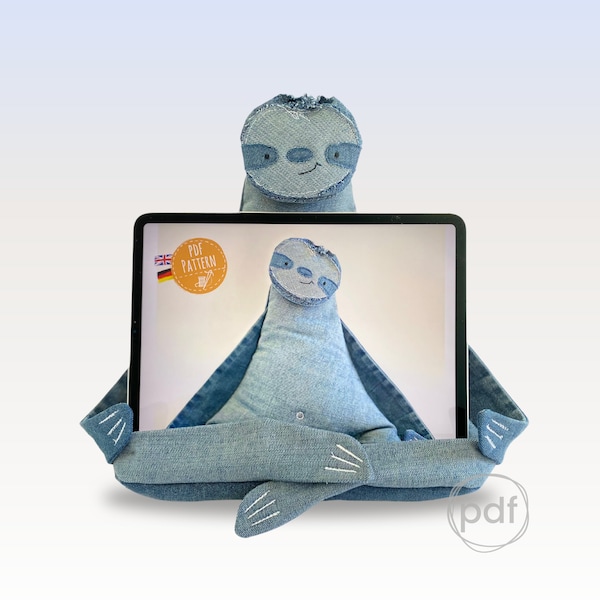 Tablet holder sloth pattern + sewing instructions, PDF / ipad cushion / e-book holder