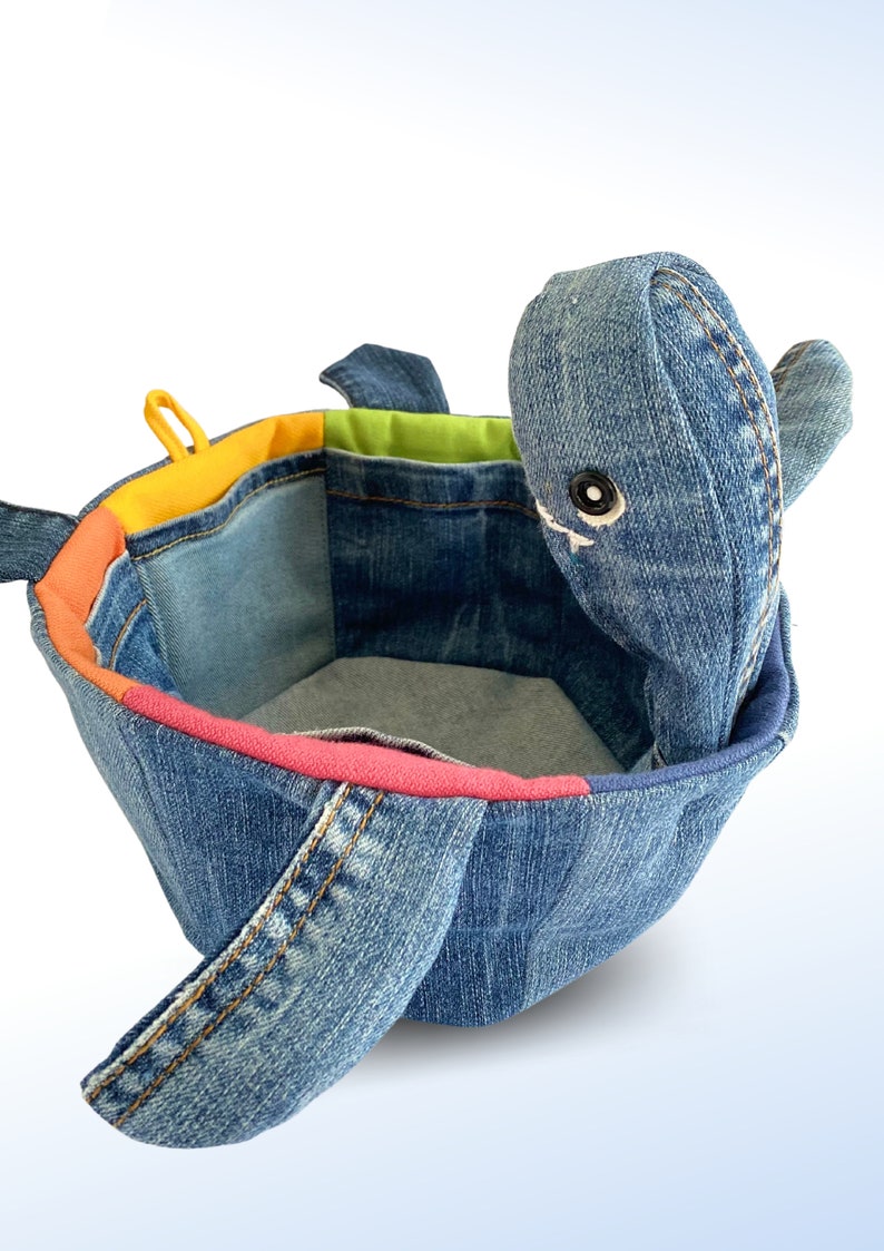 Sew fabric basket, Turtle sewing pattern printable pdf, unique sewing project, upcycle jeans image 9