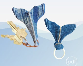 Keychain pattern / upcycling denim / whale sewing pattern + tutorial / pdf / 5 Variants