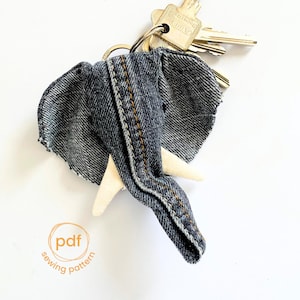 sewing keychain / elephant sewing pattern + tutorial / pdf / upcycling old jeans / little gifts to sew for friends