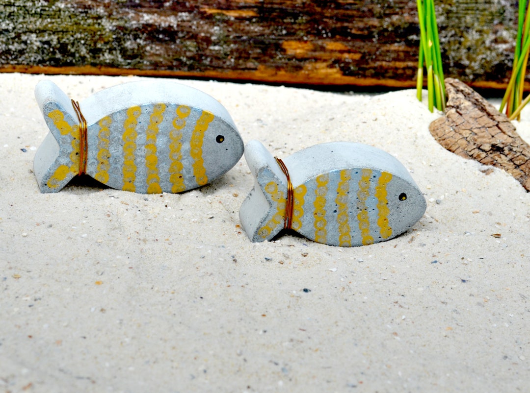 Concrete Fish With gold and Silver Scales, Set of 2 small, Maritime ...