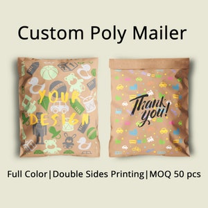 Custom Poly Mailers 12x15+2"/30cmx38cm+5cm Tan Brown | Full Colour Print on Plastic Mailer Envelopes | Budget-friendly Shipping K1J1