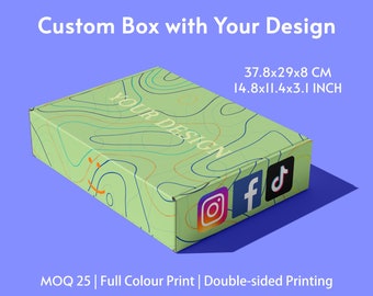 14 3/4''x11 3/8''x3 1/8'' | 37.8x29x8CM Custom Printed on Mailer Box | Support Full Colour Printing | Double Sides Printing | X200