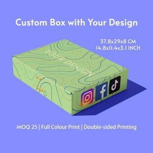 14 3/4''x11 3/8''x3 1/8'' | 37.8x29x8CM Custom Printed on Mailer Box | Support Full Colour Printing | Double Sides Printing | X200