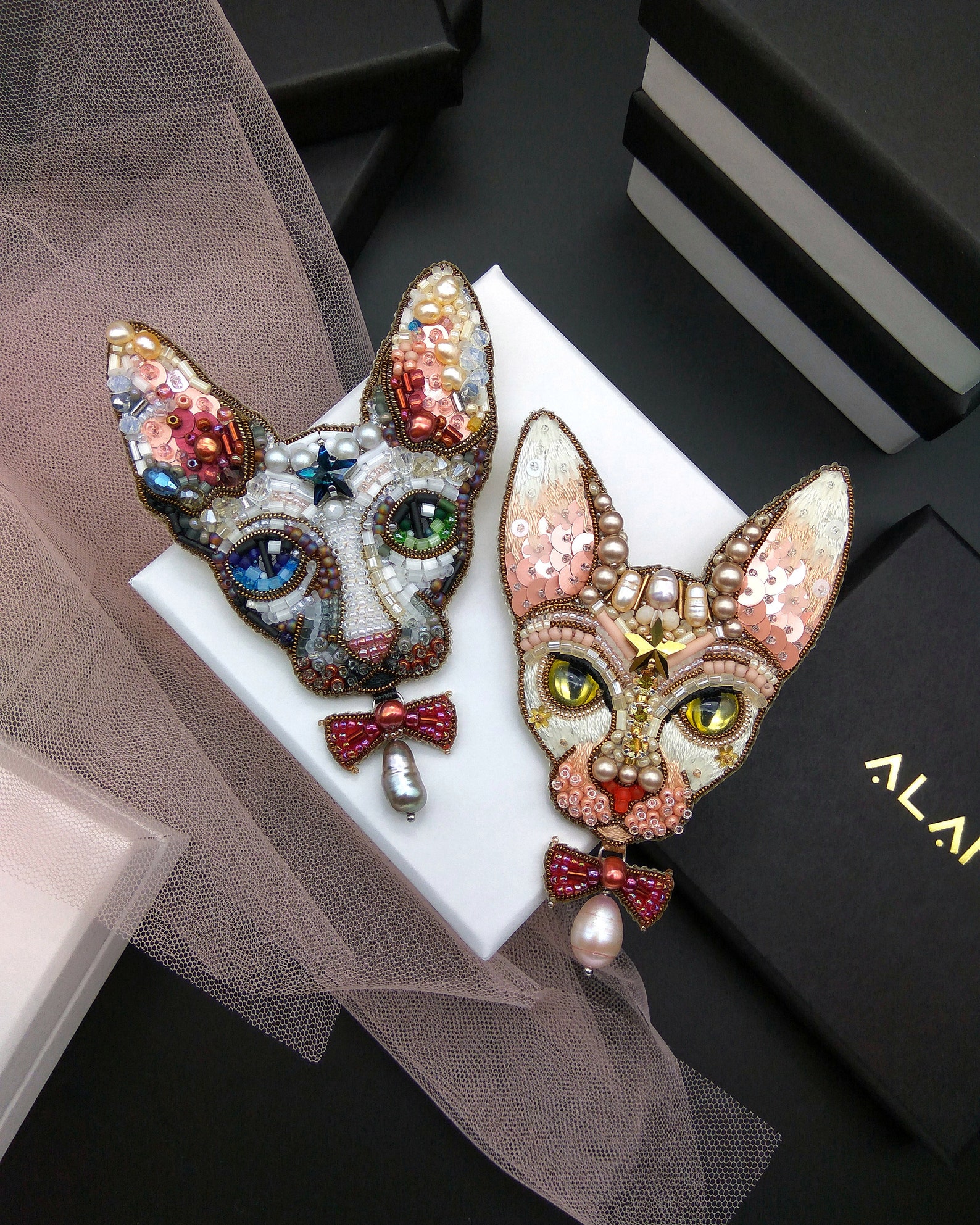 Sphynx Cats Beaded Brooch Pin Sphynx Cat Jewelry Crystal Etsy