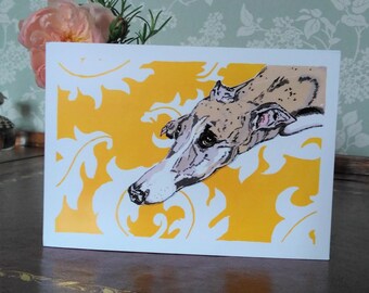 Reluctant Walker - whippet greetings card