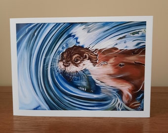 Wild Swimming 5x7 pouces carte de voeux de loutre vierge avec enveloppe