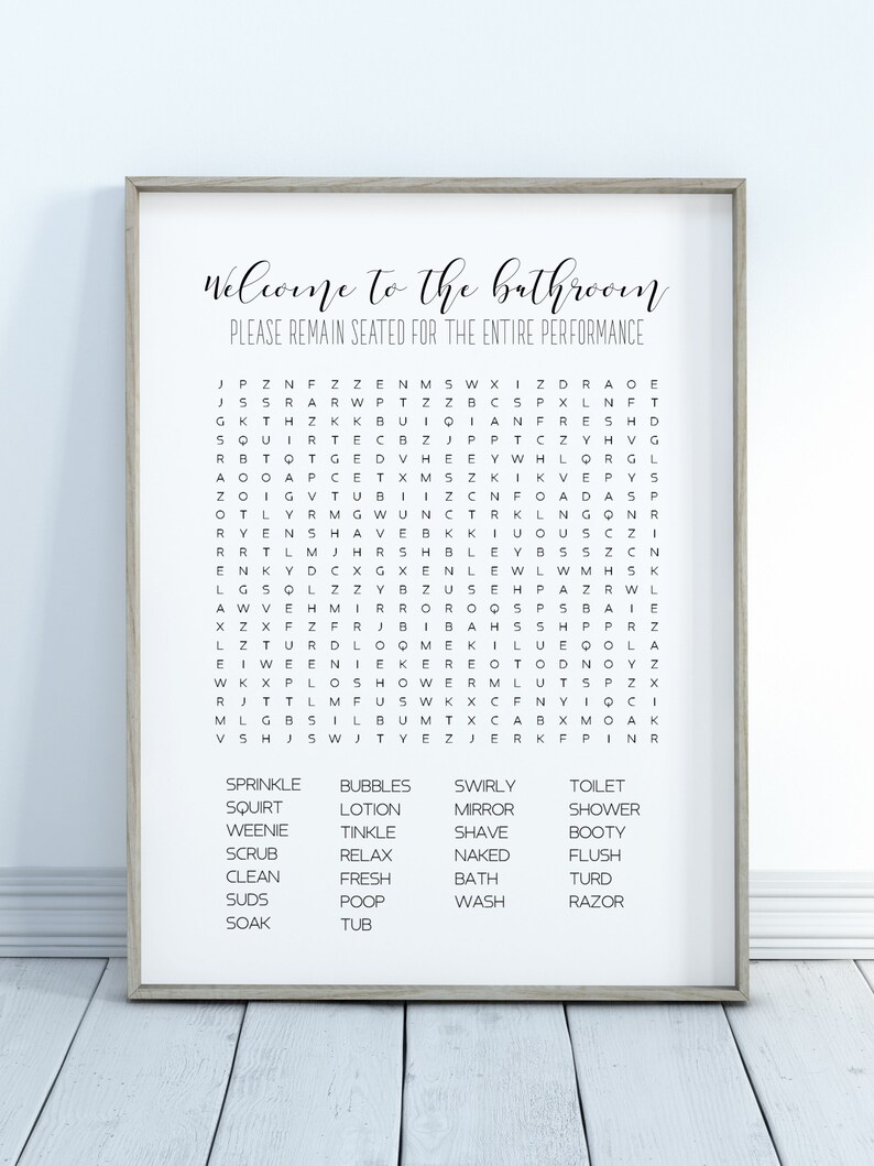 Bathroom Word Search Bathroom Printable Decor Bathroom | Etsy