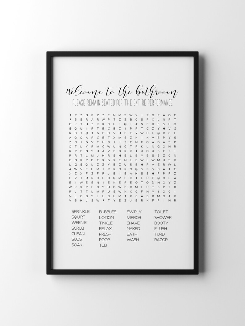 Bathroom Word Search Bathroom Printable Decor Bathroom | Etsy
