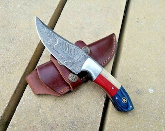 Handmade Knife Damascus Hunting Knives American Flag Knife 8" Inches for Groomsmen Gift Anniversary Gift Wedding Gift Personalized Gift
