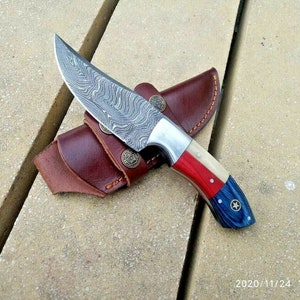 Handmade Knife Damascus Hunting Knives American Flag Knife 8" Inches for Groomsmen Gift Anniversary Gift Wedding Gift Personalized Gift