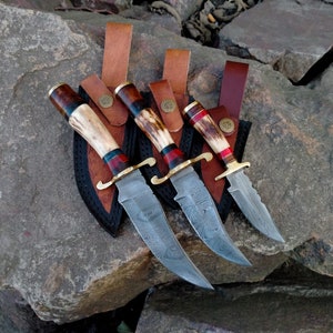Personalized Damascus Hunting Knives Set for Groomsmen Deer Antler Handle Anniversary Gift Father Gift Personalized Gift Engraved Gift Knife