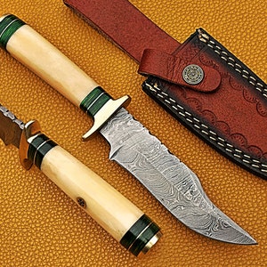 Handmade Gift Knife, Forged Damascus Hunting Camping Knife, 10&quot; Knife, W/ Leather Sheath Best for Gift, Personalized Knife, Wedding Gift