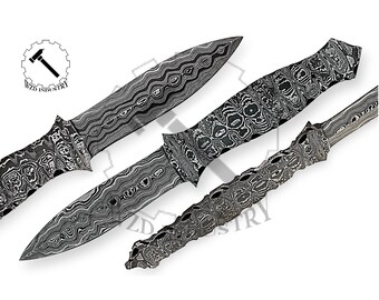Handmade Damascus Steel Blank Blade Hunting Knife Full Tang For Knife Making Damascus Ladder Pattern Camping Size 9.25 Inches