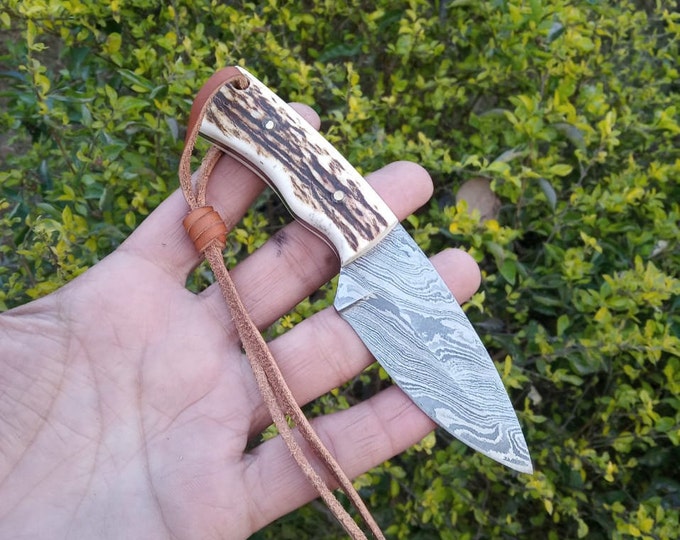STAG HORN Handle Knife Damascus Steel Handmade Hunting Etsy