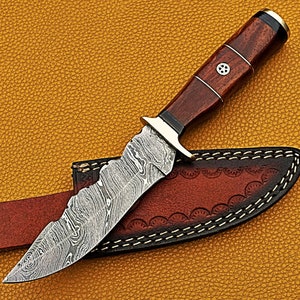 Rose Wood Handle Knife 100% Handmade Forged Damascus Steel Hunting Knife Overall Size-10" Inches with Genuine Leather Sheath Best Quality
