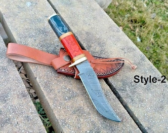 10" Damascus Personalized Knife, Handmade Hunting Knife, Bowie Knife, Leather Sheath Gift for him, Christmas Gift, Anniversary, Wedding Gift